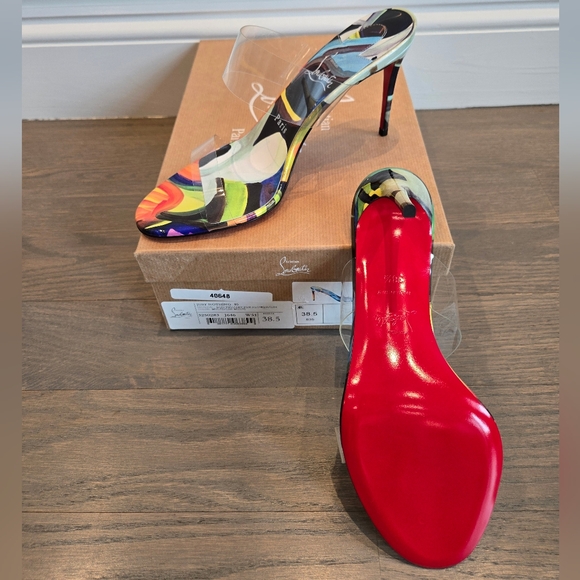 $945 Christian Louboutin JUST NOTHING 85 PVC/Leather Sandal Heels US 8.5 & US 9 - Picture 13 of 14